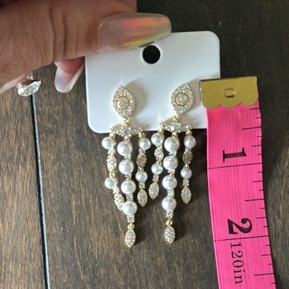 Elegant 14K Gold Plated and Silver Pearl Drop Earrings - Picture 10 of 10